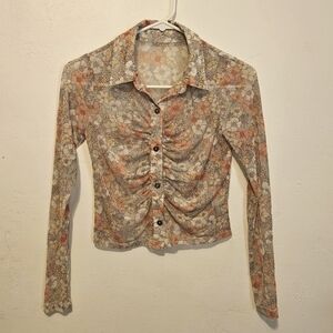 Sheer Floral Button-Up Women's Top (Small To Medium)